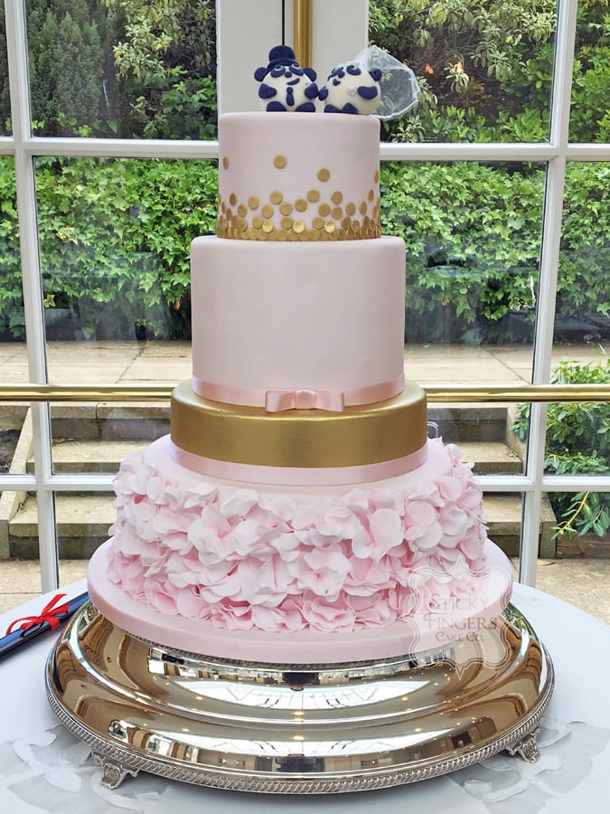 4 Tier Blush Pink and Gold Wedding Cake, Rochford, Essex – The Lawn, 13th May 2017