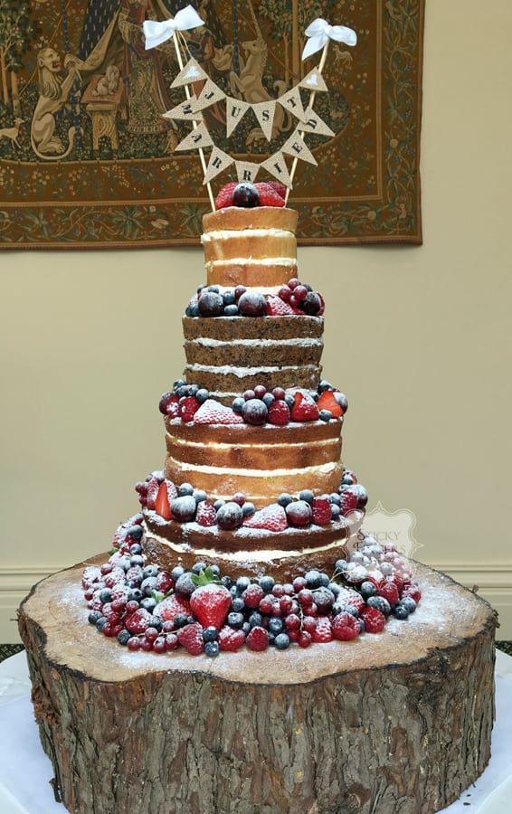 4 Tier Naked Wedding Cake, Rochford, Essex. The Lawn, 22nd June 2017