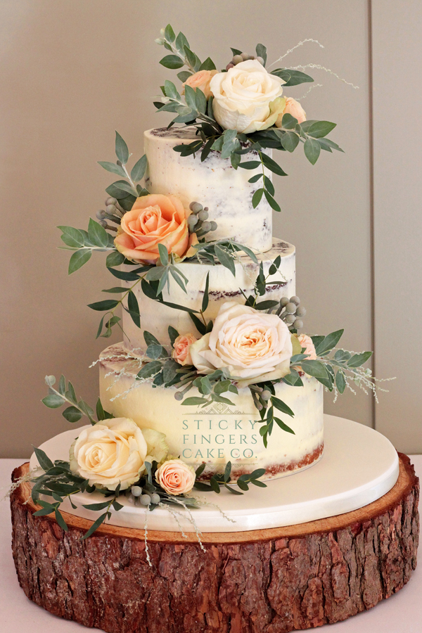 3 Tier Semi Naked Wedding Cake, Rochford – Apton Hall, 21st September 2019