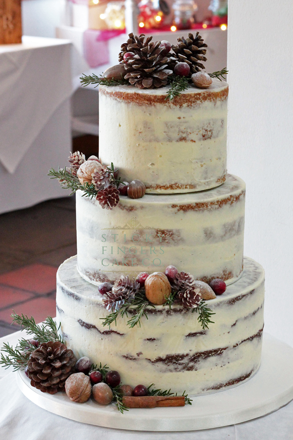 3 Tier Semi Naked Wedding Cake, Bulphan – Ye Olde Plough House, 29th November, 2019