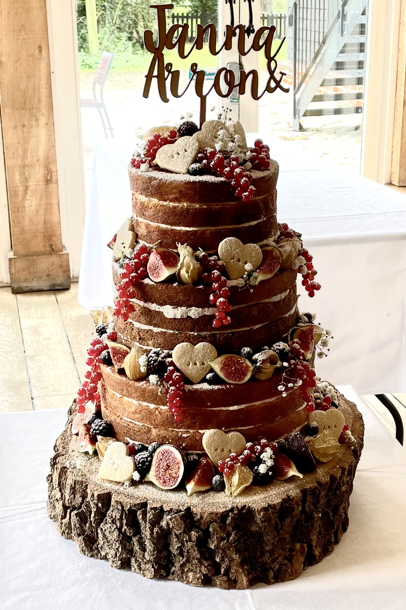 3-tier Naked Wedding Cake displayed at Vaulty Manor