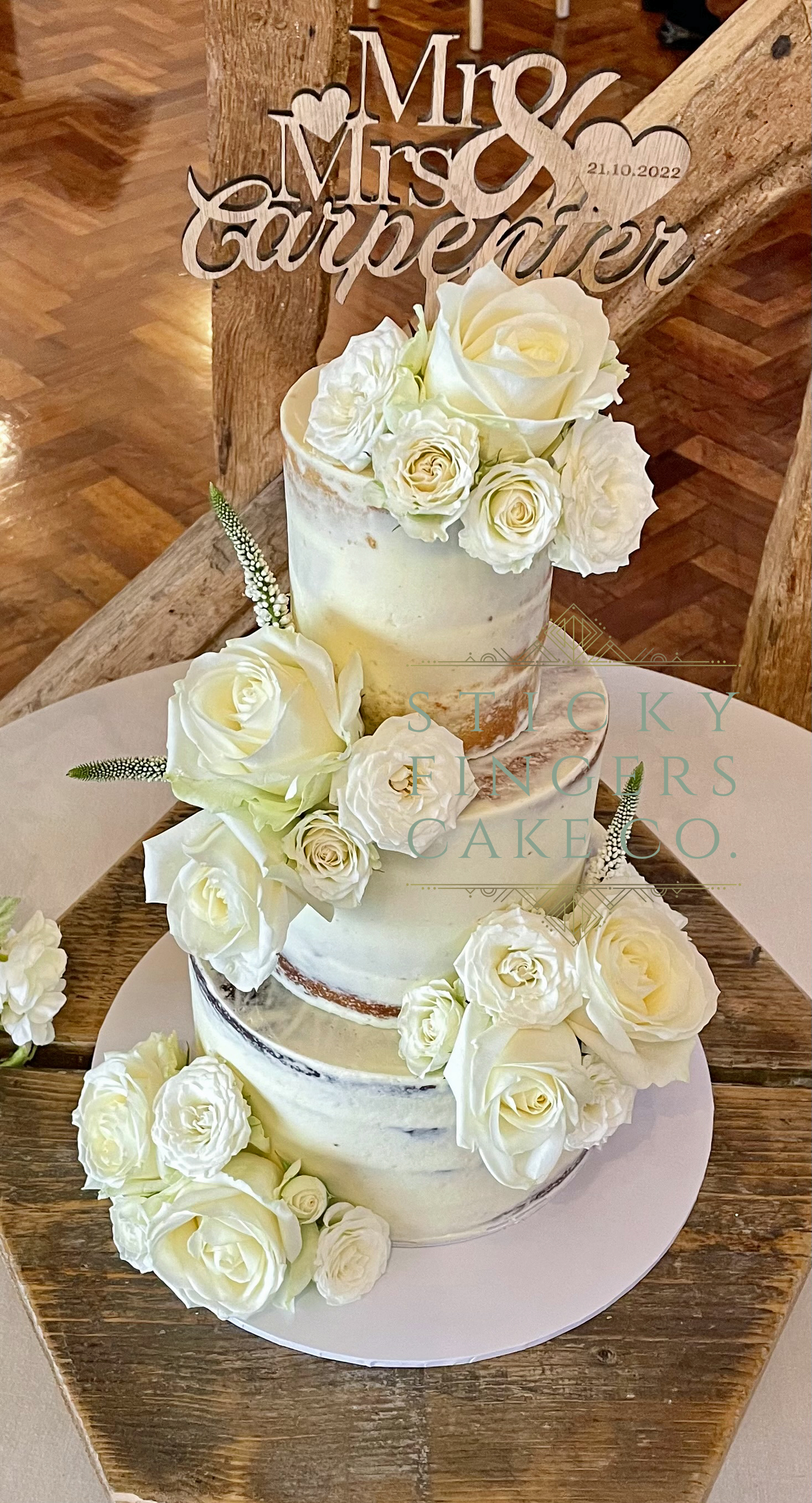 3-Tier Semi Naked Wedding Cake displayed at Crondon Park, Stock