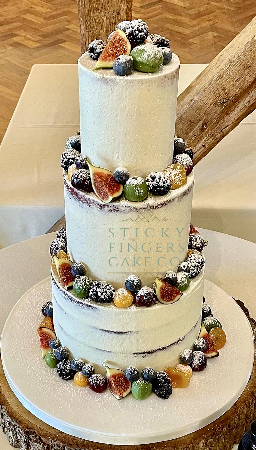 3-Tier Semi Naked Wedding Cake displayed at Crondon Park, Stock