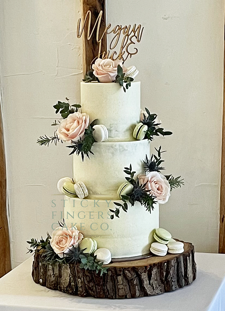 3-Tier Semi Naked Wedding Cake displayed at Vaulty Manor, Heybridge